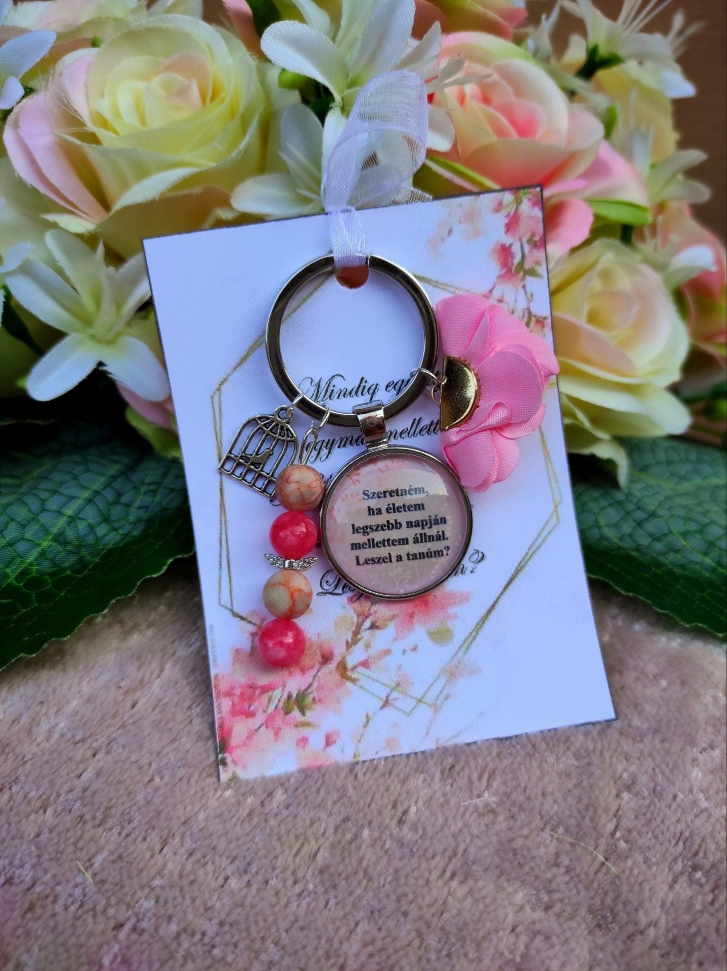 Tanúfelkérő ajándék kulcstartó rózsaszín